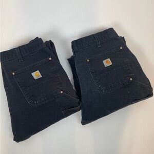 VINTAGE QTY 2 CARHARTT B01-BLK DOBLE KNEE CARPENTER DISTRESSED WORK PANT 38X34*